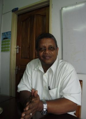 Seychelles opposition leader Wavel Ramkalawan in his office