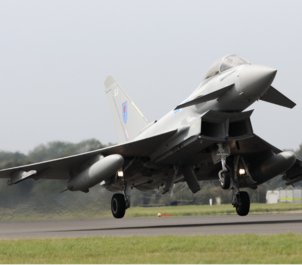 British air force "Typhoon" departing the Coningsby base